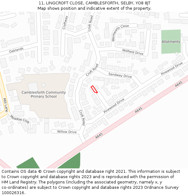 11, LINGCROFT CLOSE, CAMBLESFORTH, SELBY, YO8 8JT: Location map and indicative extent of plot