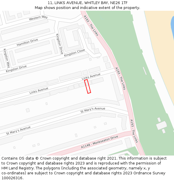 11, LINKS AVENUE, WHITLEY BAY, NE26 1TF: Location map and indicative extent of plot