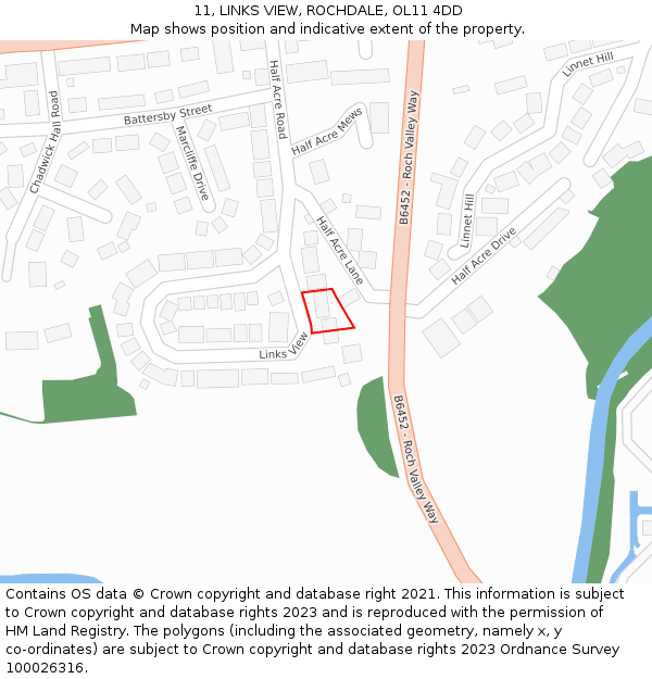 11, LINKS VIEW, ROCHDALE, OL11 4DD: Location map and indicative extent of plot