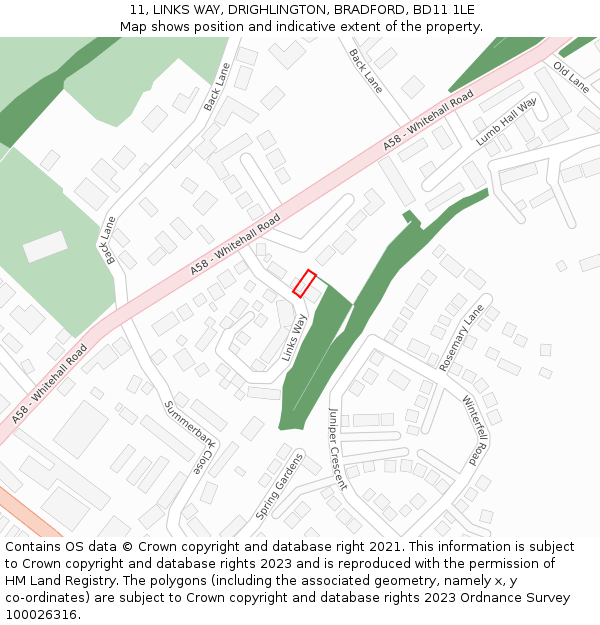 11, LINKS WAY, DRIGHLINGTON, BRADFORD, BD11 1LE: Location map and indicative extent of plot