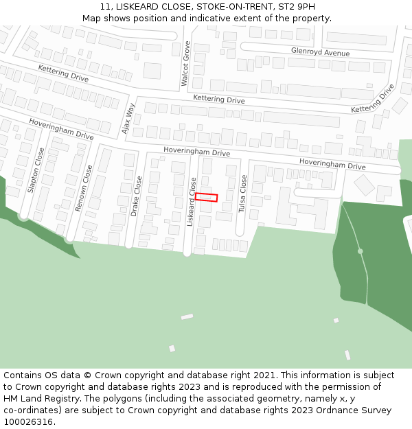 11, LISKEARD CLOSE, STOKE-ON-TRENT, ST2 9PH: Location map and indicative extent of plot