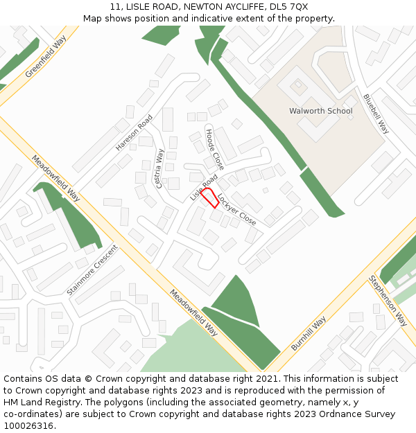 11, LISLE ROAD, NEWTON AYCLIFFE, DL5 7QX: Location map and indicative extent of plot
