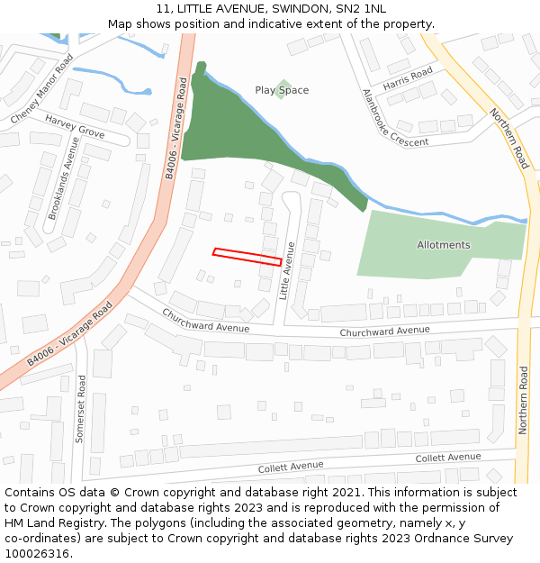 11, LITTLE AVENUE, SWINDON, SN2 1NL: Location map and indicative extent of plot