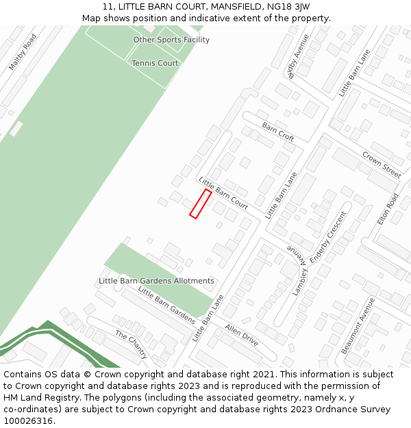 11, LITTLE BARN COURT, MANSFIELD, NG18 3JW: Location map and indicative extent of plot