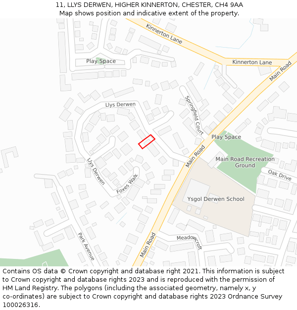 11, LLYS DERWEN, HIGHER KINNERTON, CHESTER, CH4 9AA: Location map and indicative extent of plot