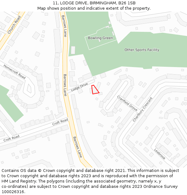 11, LODGE DRIVE, BIRMINGHAM, B26 1SB: Location map and indicative extent of plot