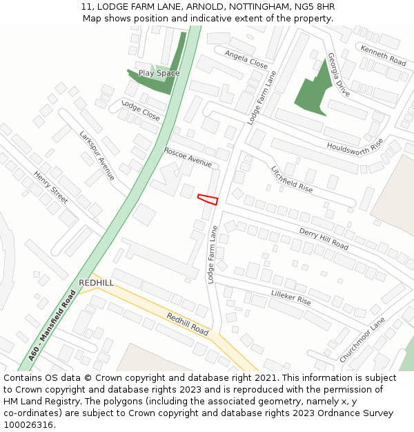 11, LODGE FARM LANE, ARNOLD, NOTTINGHAM, NG5 8HR: Location map and indicative extent of plot