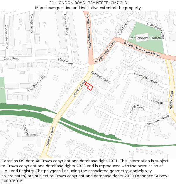11, LONDON ROAD, BRAINTREE, CM7 2LD: Location map and indicative extent of plot