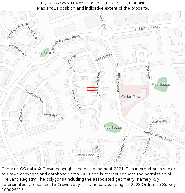 11, LONG SWATH WAY, BIRSTALL, LEICESTER, LE4 3NR: Location map and indicative extent of plot