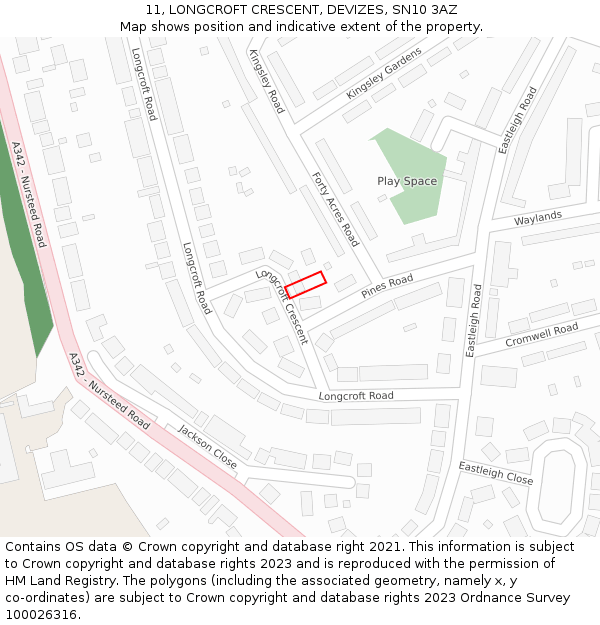 11, LONGCROFT CRESCENT, DEVIZES, SN10 3AZ: Location map and indicative extent of plot