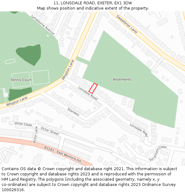 11, LONSDALE ROAD, EXETER, EX1 3DW: Location map and indicative extent of plot