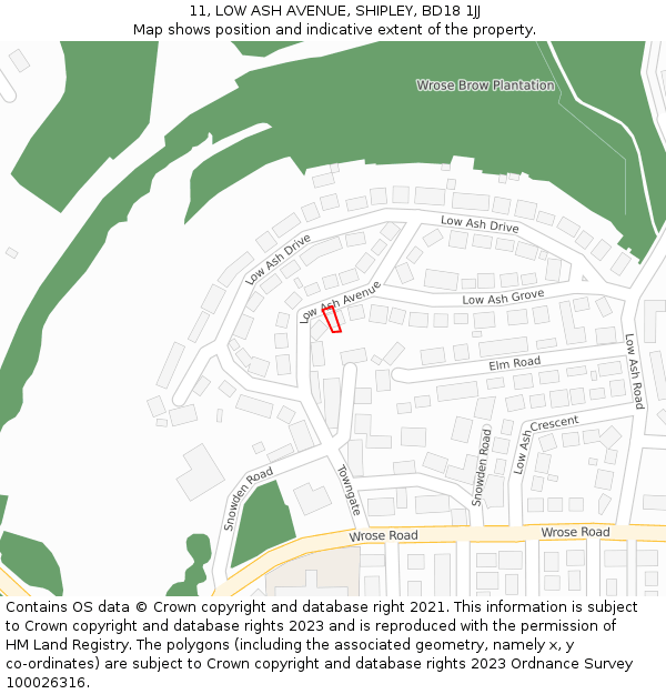 11, LOW ASH AVENUE, SHIPLEY, BD18 1JJ: Location map and indicative extent of plot