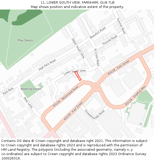 11, LOWER SOUTH VIEW, FARNHAM, GU9 7LB: Location map and indicative extent of plot