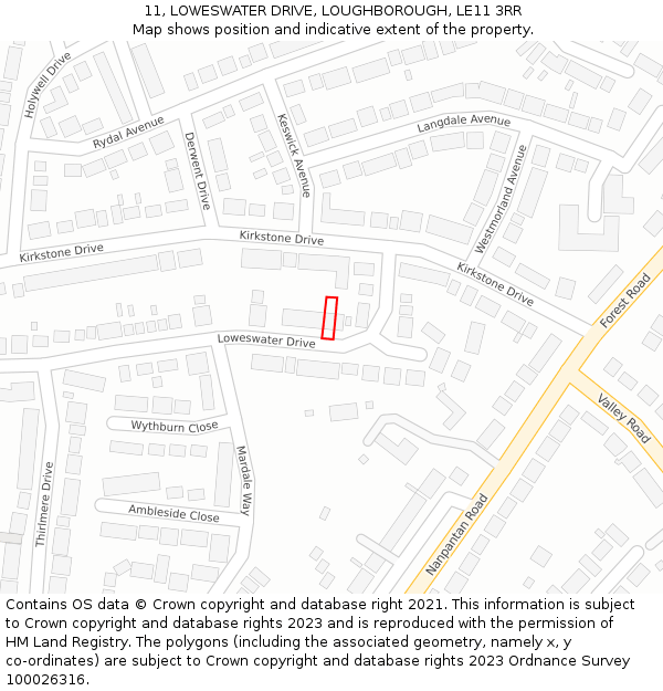 11, LOWESWATER DRIVE, LOUGHBOROUGH, LE11 3RR: Location map and indicative extent of plot