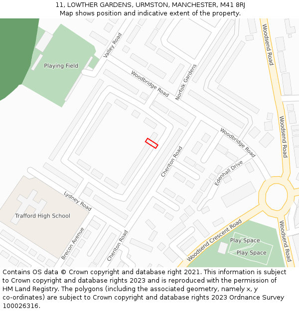 11, LOWTHER GARDENS, URMSTON, MANCHESTER, M41 8RJ: Location map and indicative extent of plot