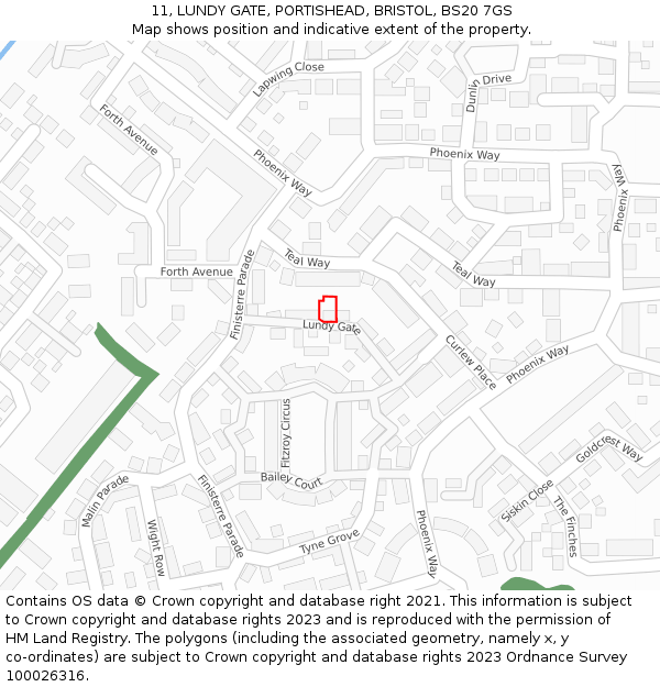 11, LUNDY GATE, PORTISHEAD, BRISTOL, BS20 7GS: Location map and indicative extent of plot