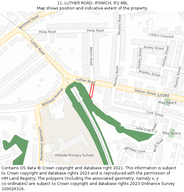 11, LUTHER ROAD, IPSWICH, IP2 8BL: Location map and indicative extent of plot
