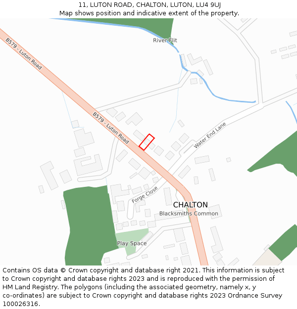 11, LUTON ROAD, CHALTON, LUTON, LU4 9UJ: Location map and indicative extent of plot