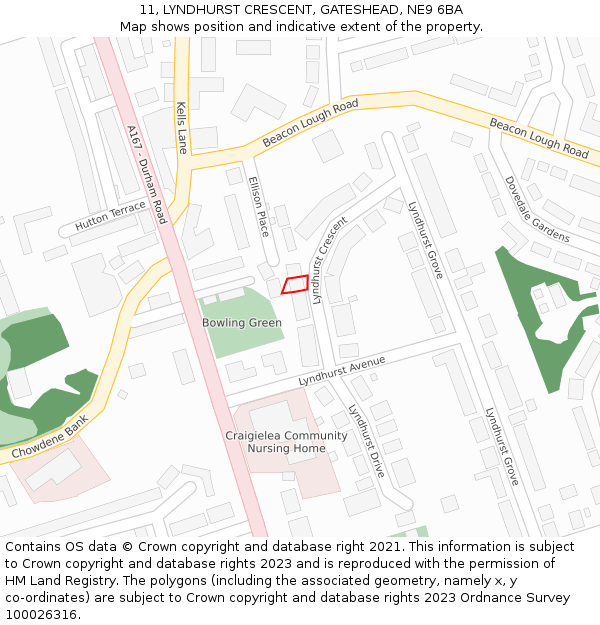 11, LYNDHURST CRESCENT, GATESHEAD, NE9 6BA: Location map and indicative extent of plot