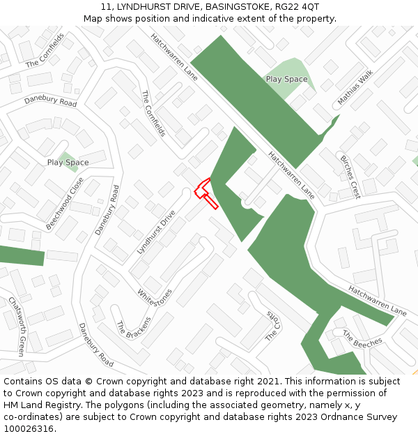 11, LYNDHURST DRIVE, BASINGSTOKE, RG22 4QT: Location map and indicative extent of plot