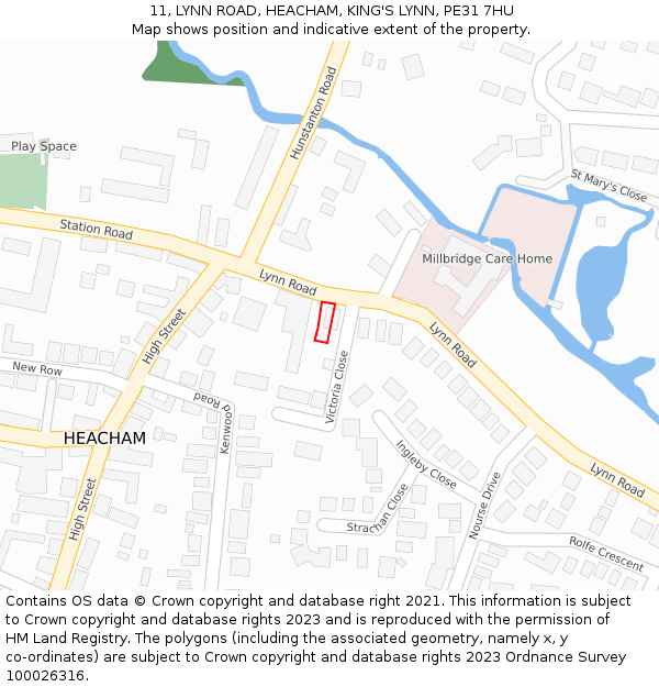 11, LYNN ROAD, HEACHAM, KING'S LYNN, PE31 7HU: Location map and indicative extent of plot