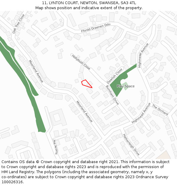 11, LYNTON COURT, NEWTON, SWANSEA, SA3 4TL: Location map and indicative extent of plot