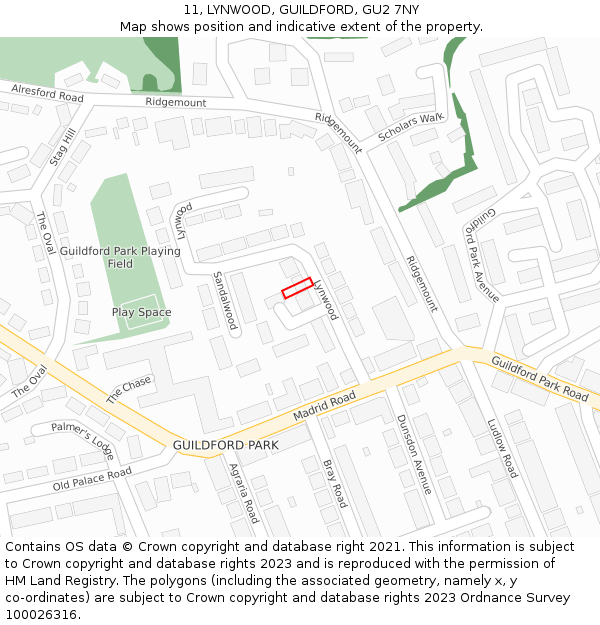 11, LYNWOOD, GUILDFORD, GU2 7NY: Location map and indicative extent of plot