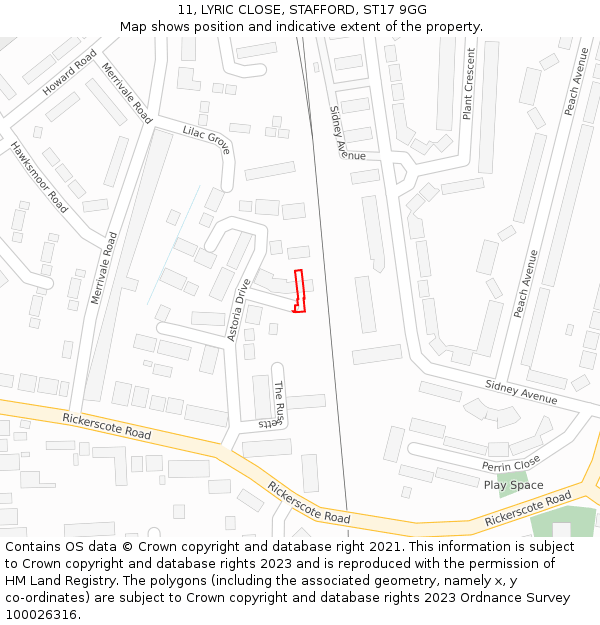 11, LYRIC CLOSE, STAFFORD, ST17 9GG: Location map and indicative extent of plot