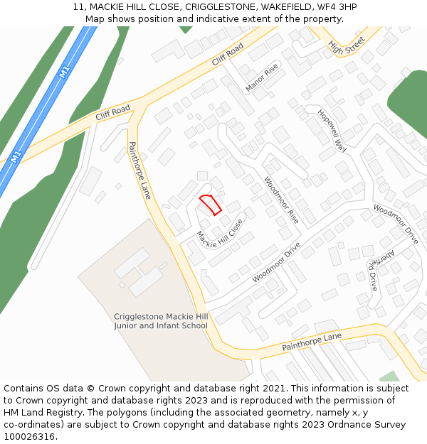 11, MACKIE HILL CLOSE, CRIGGLESTONE, WAKEFIELD, WF4 3HP: Location map and indicative extent of plot