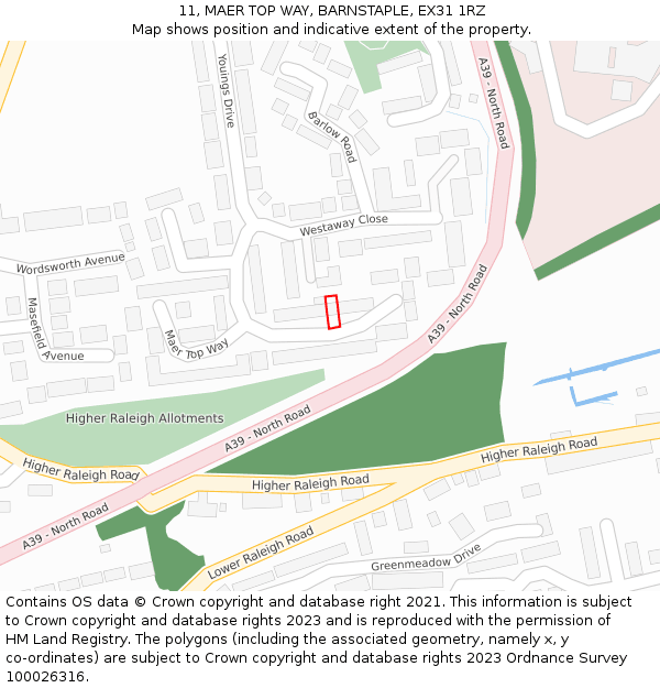 11, MAER TOP WAY, BARNSTAPLE, EX31 1RZ: Location map and indicative extent of plot