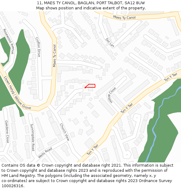 11, MAES TY CANOL, BAGLAN, PORT TALBOT, SA12 8UW: Location map and indicative extent of plot