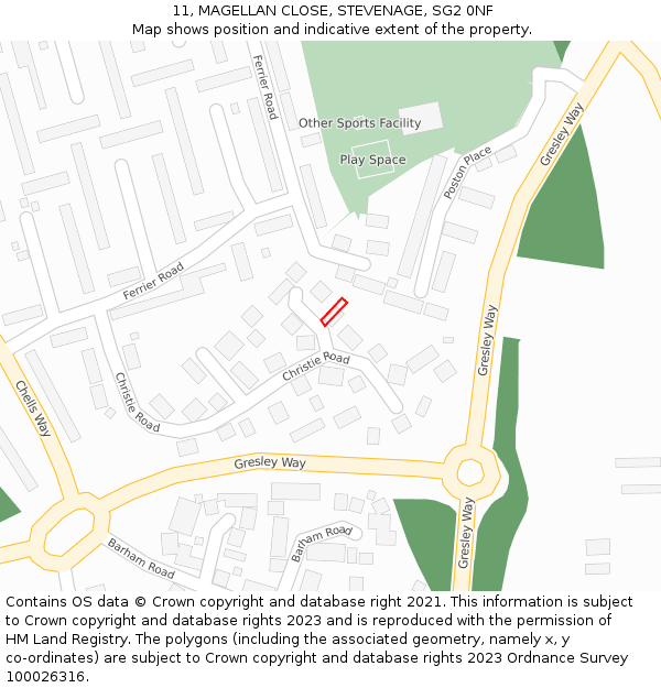 11, MAGELLAN CLOSE, STEVENAGE, SG2 0NF: Location map and indicative extent of plot