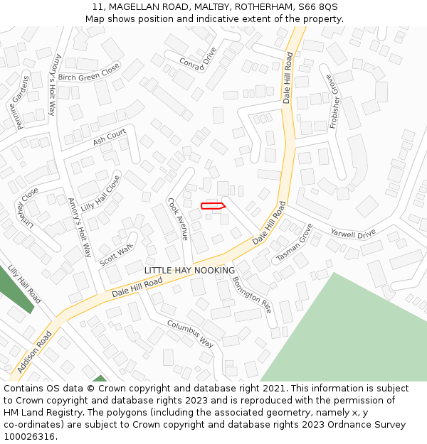11, MAGELLAN ROAD, MALTBY, ROTHERHAM, S66 8QS: Location map and indicative extent of plot