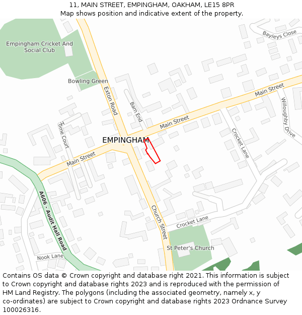 11, MAIN STREET, EMPINGHAM, OAKHAM, LE15 8PR: Location map and indicative extent of plot