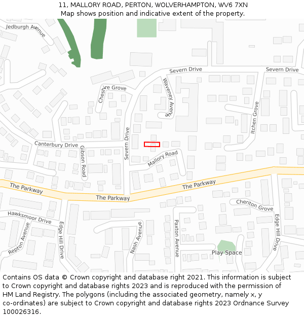 11, MALLORY ROAD, PERTON, WOLVERHAMPTON, WV6 7XN: Location map and indicative extent of plot