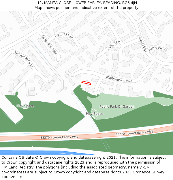 11, MANEA CLOSE, LOWER EARLEY, READING, RG6 4JN: Location map and indicative extent of plot