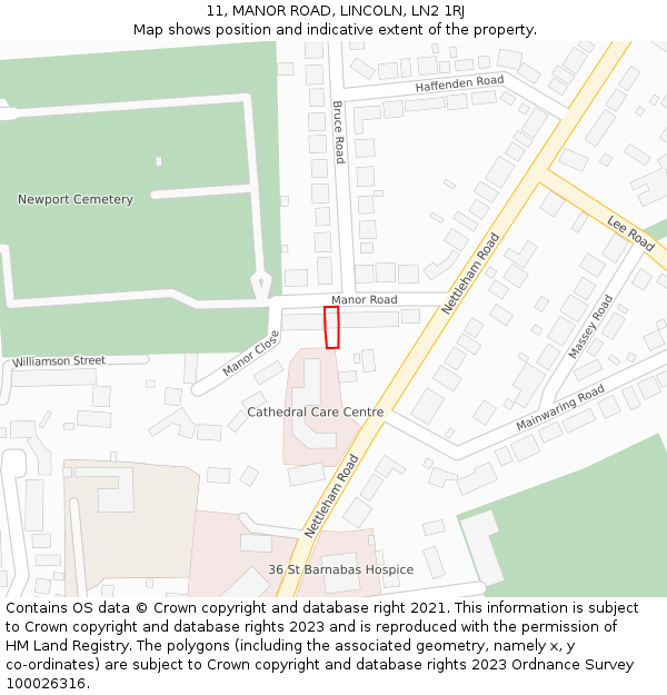 11, MANOR ROAD, LINCOLN, LN2 1RJ: Location map and indicative extent of plot