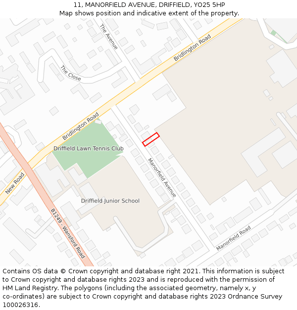 11, MANORFIELD AVENUE, DRIFFIELD, YO25 5HP: Location map and indicative extent of plot