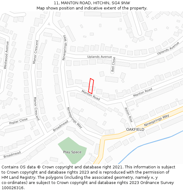 11, MANTON ROAD, HITCHIN, SG4 9NW: Location map and indicative extent of plot