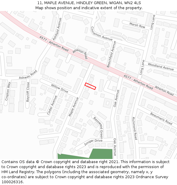 11, MAPLE AVENUE, HINDLEY GREEN, WIGAN, WN2 4LS: Location map and indicative extent of plot