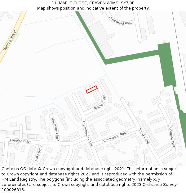 11, MAPLE CLOSE, CRAVEN ARMS, SY7 9RJ: Location map and indicative extent of plot