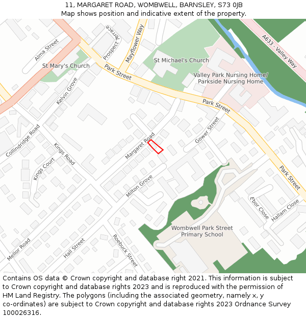 11, MARGARET ROAD, WOMBWELL, BARNSLEY, S73 0JB: Location map and indicative extent of plot