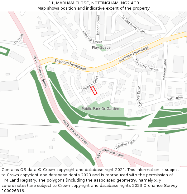 11, MARHAM CLOSE, NOTTINGHAM, NG2 4GR: Location map and indicative extent of plot