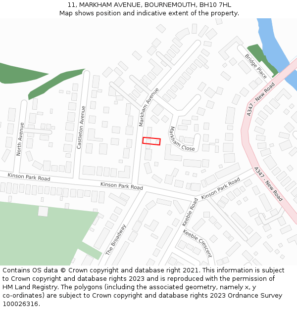11, MARKHAM AVENUE, BOURNEMOUTH, BH10 7HL: Location map and indicative extent of plot