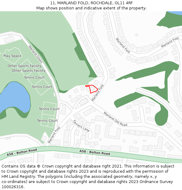 11, MARLAND FOLD, ROCHDALE, OL11 4RF: Location map and indicative extent of plot