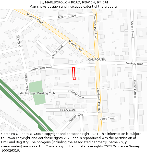 11, MARLBOROUGH ROAD, IPSWICH, IP4 5AT: Location map and indicative extent of plot
