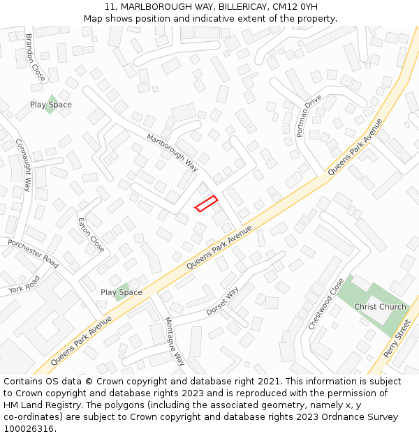 11, MARLBOROUGH WAY, BILLERICAY, CM12 0YH: Location map and indicative extent of plot