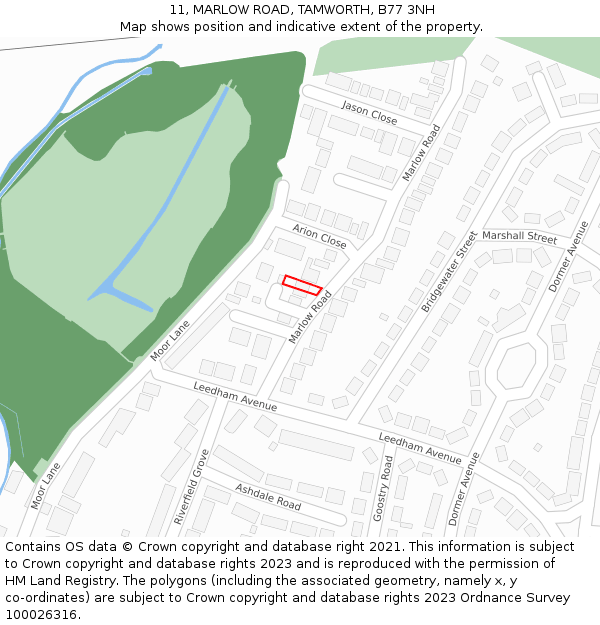 11, MARLOW ROAD, TAMWORTH, B77 3NH: Location map and indicative extent of plot