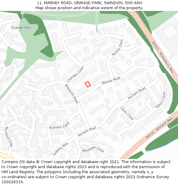 11, MARNEY ROAD, GRANGE PARK, SWINDON, SN5 6AN: Location map and indicative extent of plot