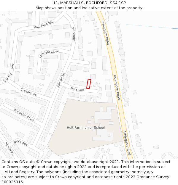 11, MARSHALLS, ROCHFORD, SS4 1SP: Location map and indicative extent of plot